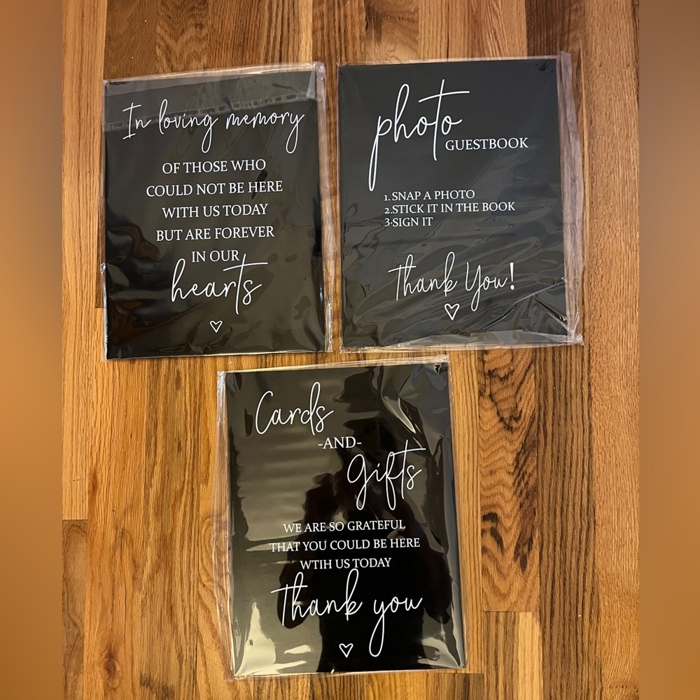 [NEW] Wedding Sign Set – Black Acrylic with White Script (Set of 3)
